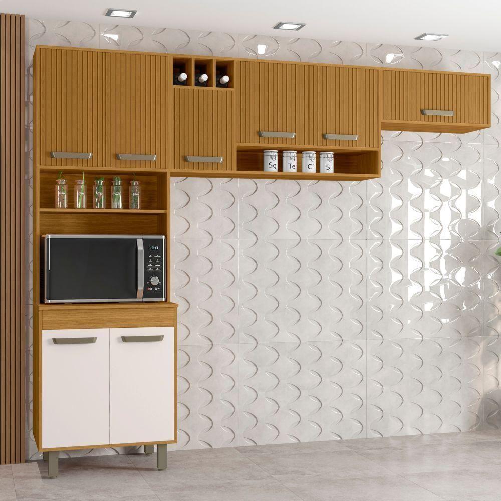 Cozinha Compacta 8 Portas Paneleiro Duplo Malta Ripado Poliman Móveis Freijo - 1