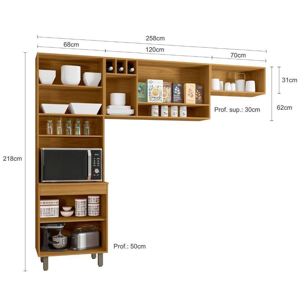 Cozinha Compacta 8 Portas Paneleiro Duplo Malta Ripado Poliman Móveis Freijo - 3