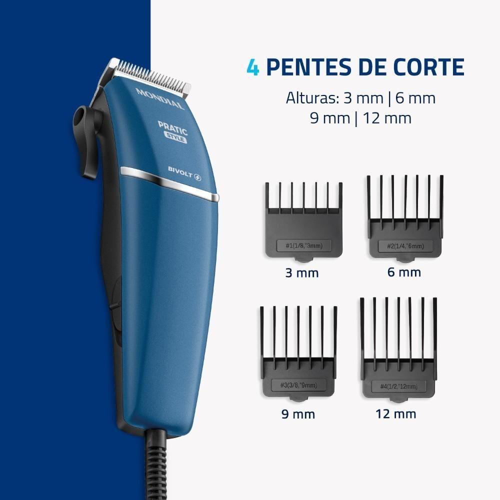 Cortador De Cabelo Pratic Style Mondial CR-10-BI Azul Bivolt - 2