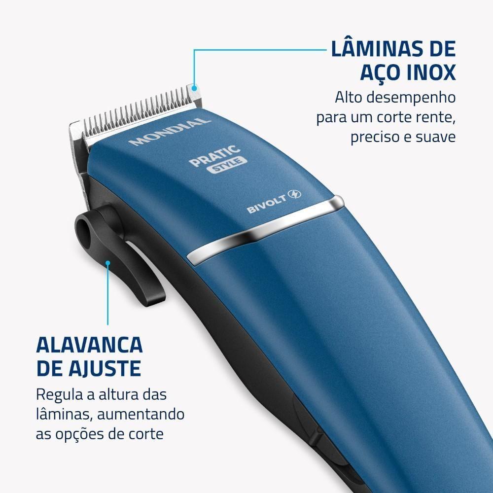 Cortador De Cabelo Pratic Style Mondial CR-10-BI Azul Bivolt - 5