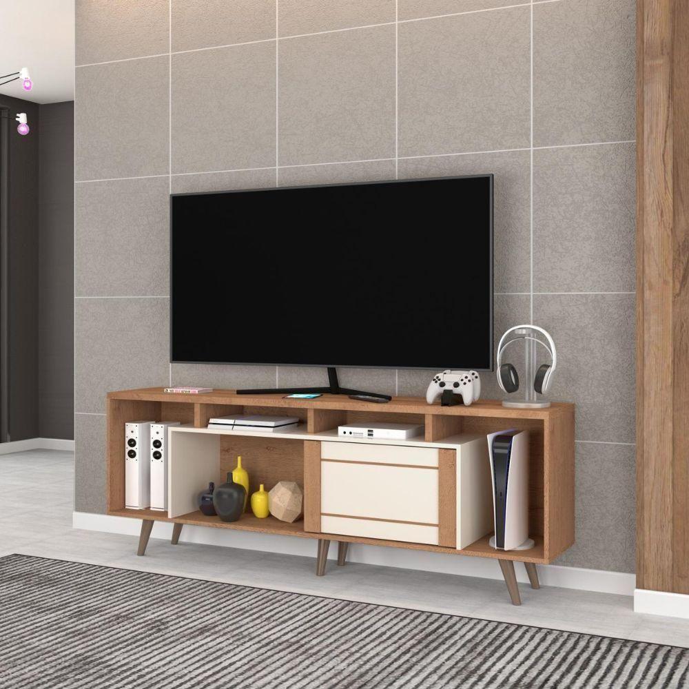 Rack Para Tv Até 75" 1 Porta De Correr Nature-off White Roma Atualle - 1