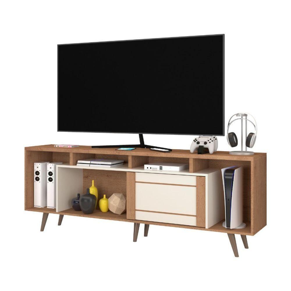 Rack Para Tv Até 75" 1 Porta De Correr Nature-off White Roma Atualle - 2