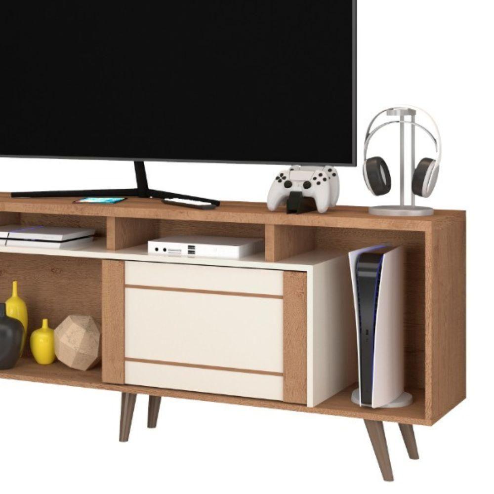 Rack Para Tv Até 75" 1 Porta De Correr Nature-off White Roma Atualle - 3