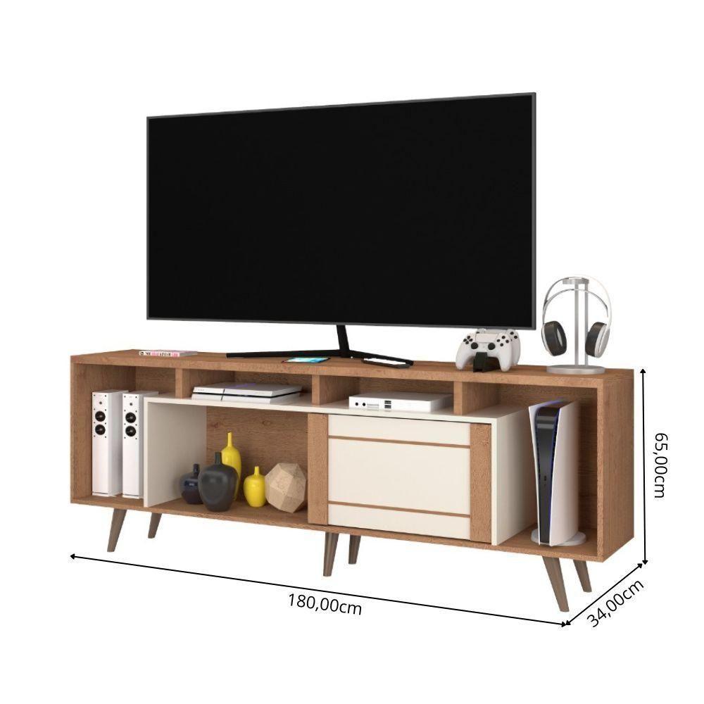 Rack Para Tv Até 75" 1 Porta De Correr Nature-off White Roma Atualle - 4