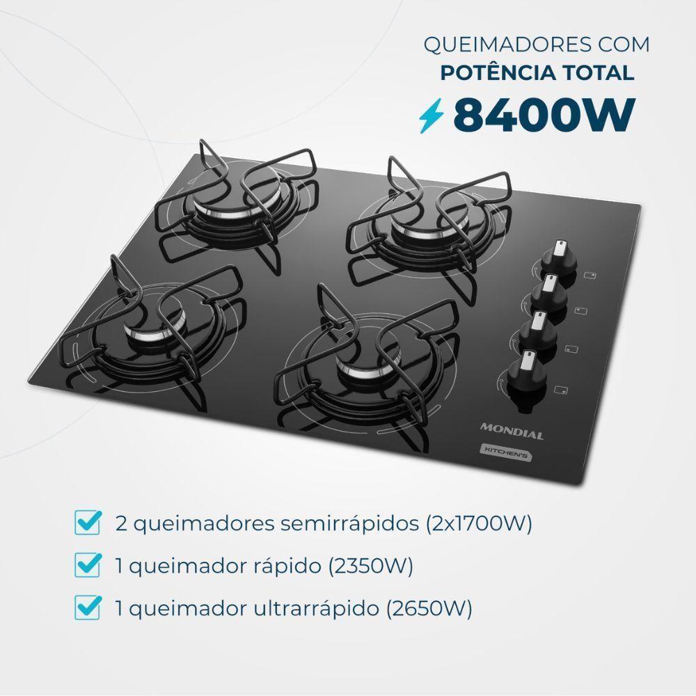 Cooktop 4 Bocas Mondial Automático CTG-01 Preto Bivolt - 2