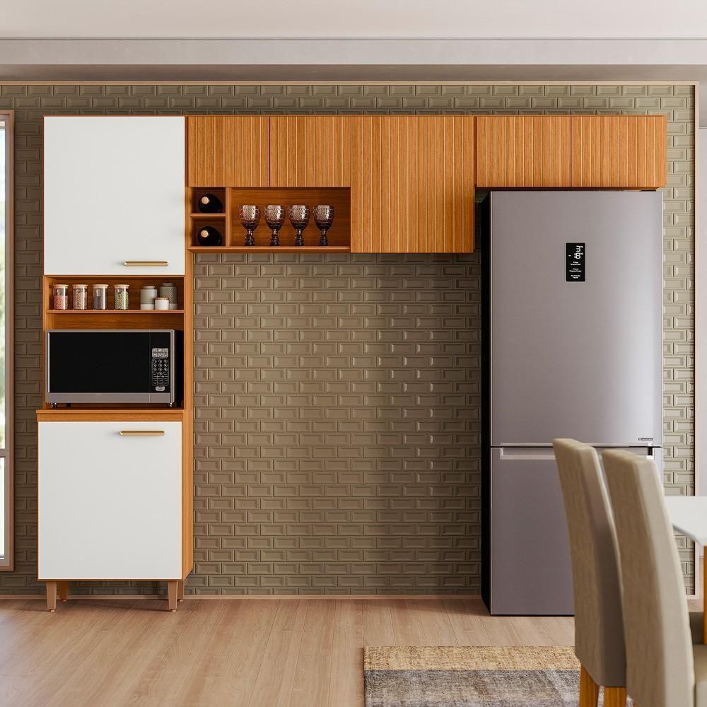 Cozinha Compacta 7 Portas Sicília Ripado Freijo-off White Poliman Móveis Freijo - 1