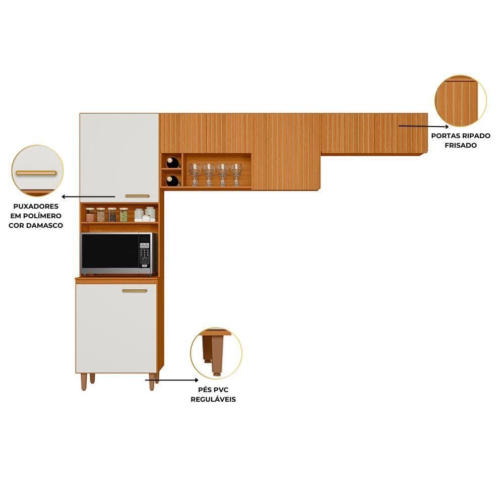 Cozinha Compacta 7 Portas Sicília Ripado Freijo-off White Poliman Móveis Freijo - 3