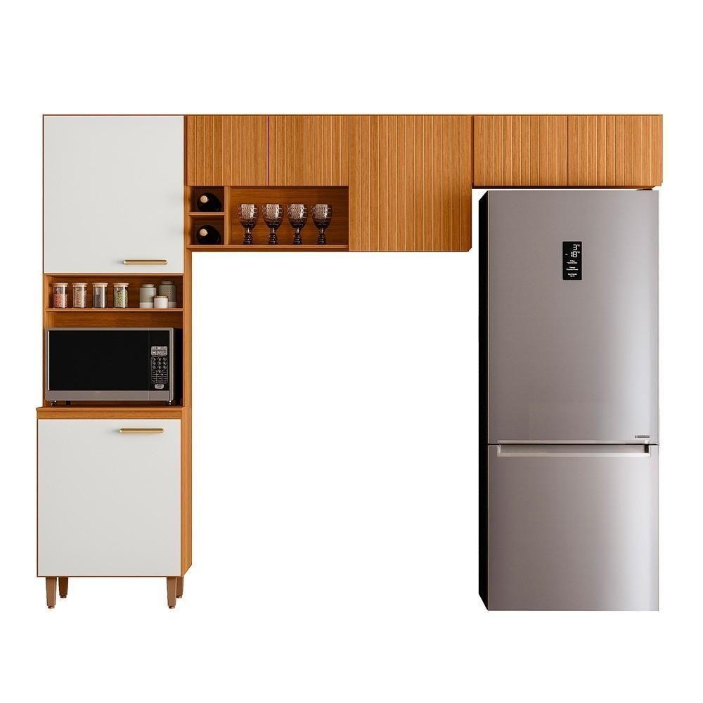 Cozinha Compacta 7 Portas Sicília Ripado Freijo-off White Poliman Móveis Freijo - 4