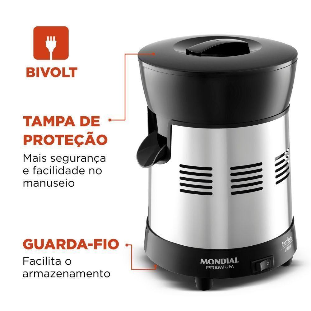 Espremedor De Frutas Mondial 1L 250W E-10 Premium Turbo Preto-inox Bivolt - 4