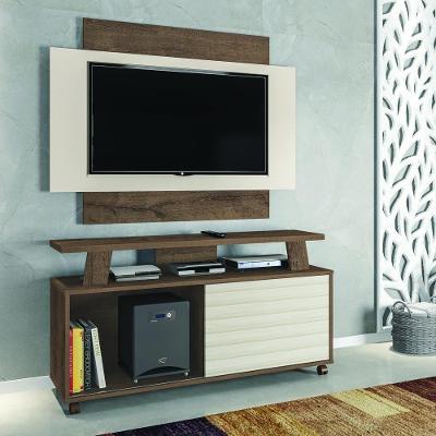 Rack Com Painel Para Tv Até 50" Canelato Rústico-natura Off White Rivera Atualle Móveis Rustico