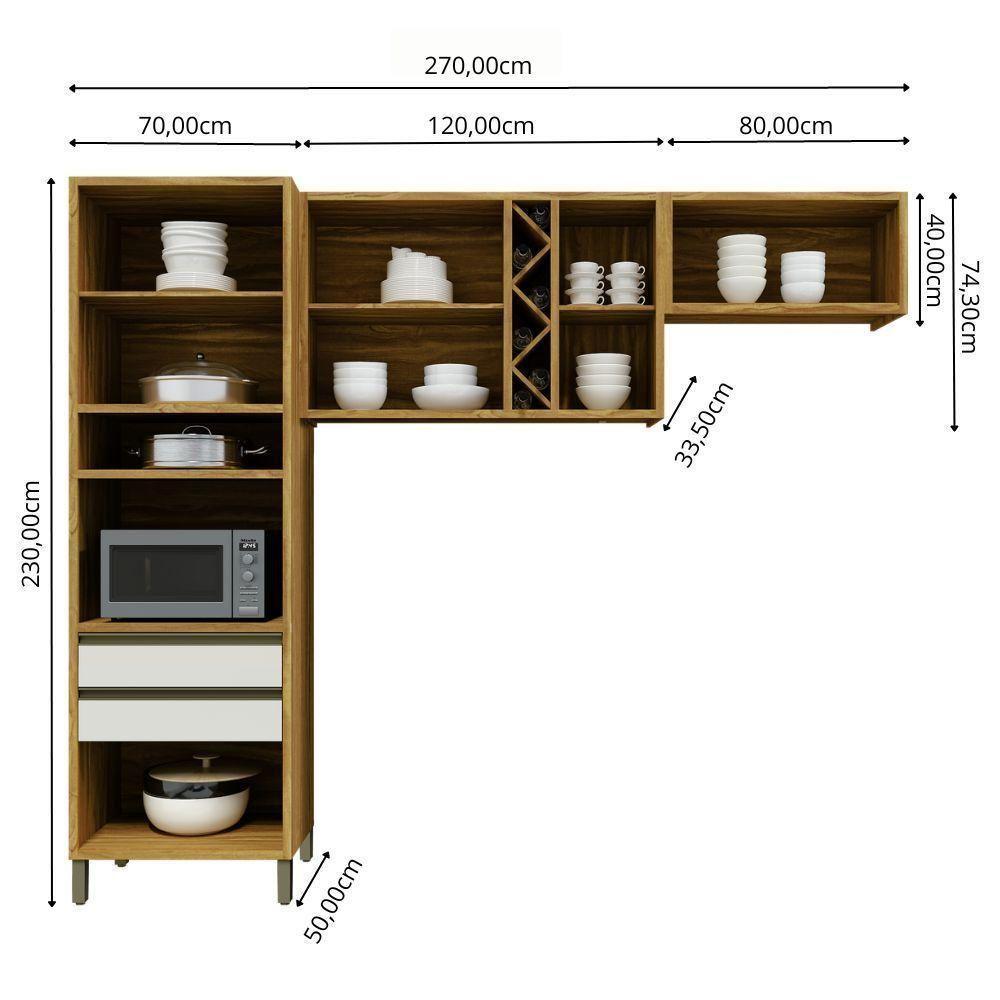 Cozinha Compacta 6 Portas 2 Gavetas Amêndoa-off White Tempranillo Móveis Ronipa - 3