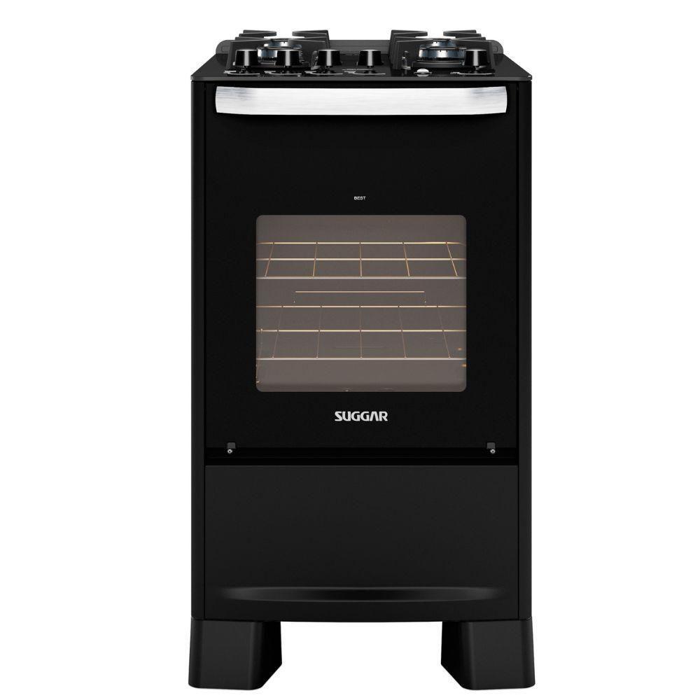 Fogão 4 Bocas Suggar Automático Mesa De Vidro Best Glass Preto Bivolt - 1