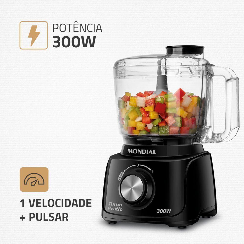 Mini Processador De Alimentos 2 Funções 1 Velocidade 300W Mondial Turbo Pratic Black Mp 16 B Preto 110V - 2