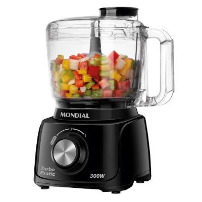 Mini Processador De Alimentos 2 Funções 1 Velocidade 300W Mondial Turbo Pratic Black Mp 16 B Preto 110V