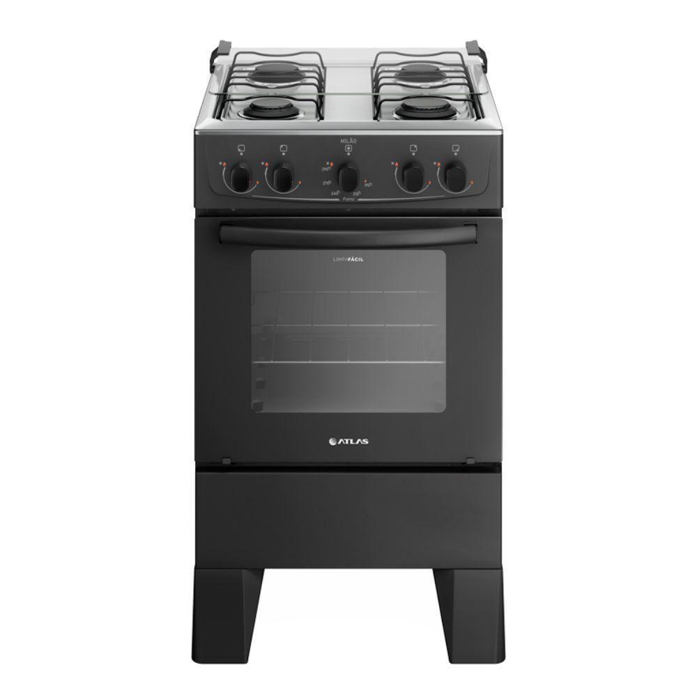Fogão 4 Bocas Atlas Manual Milão Preto Bivolt - 1