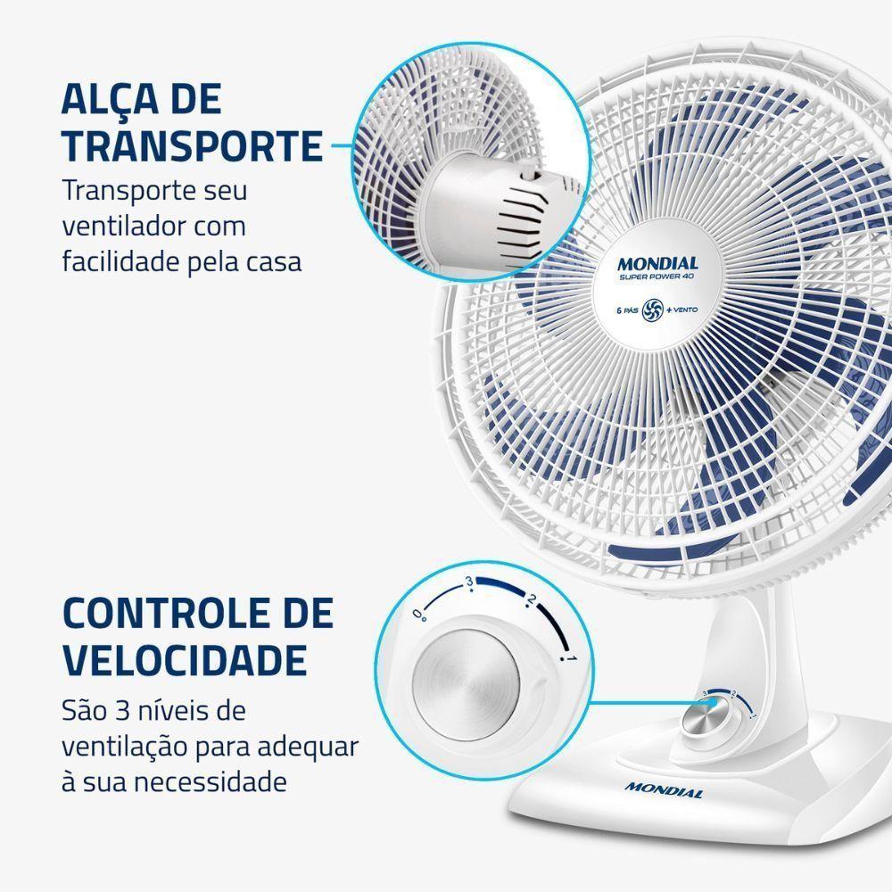 Ventilador De Mesa Mondial Super Power Vsp-40-w 40cm 3 Velocidades Branco - 5