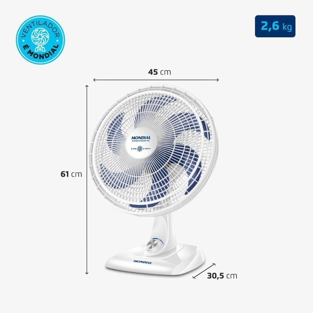 Ventilador De Mesa Mondial Super Power Vsp-40-w 40cm 3 Velocidades Branco - 6