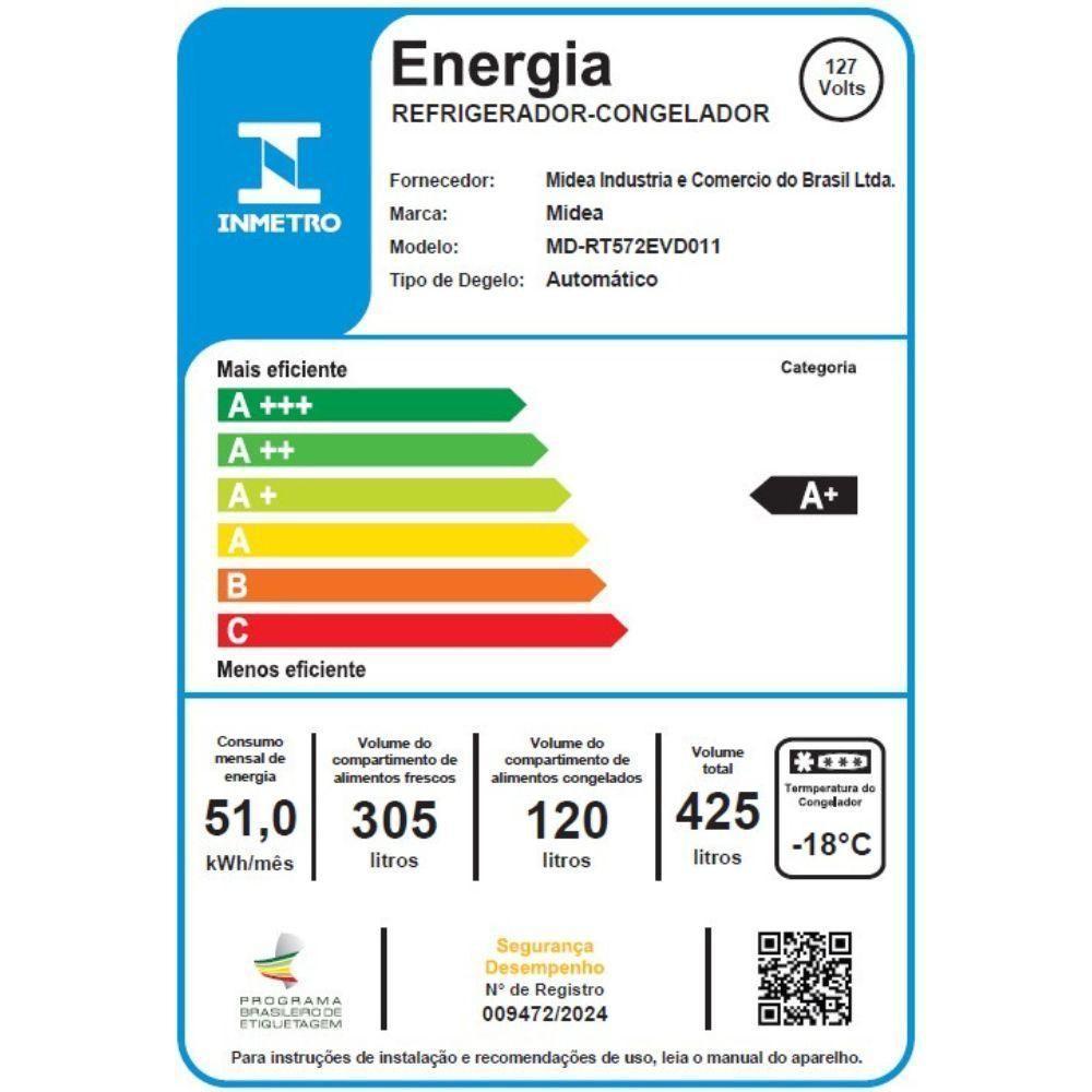 Geladeira Midea Frost Free Duplex 425L RT572EVD Branca 110V - 6