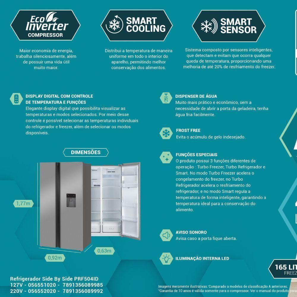 Geladeira Philco Frost Free Inverter Side By Side 486L PRF504ID Inox 110V - 5