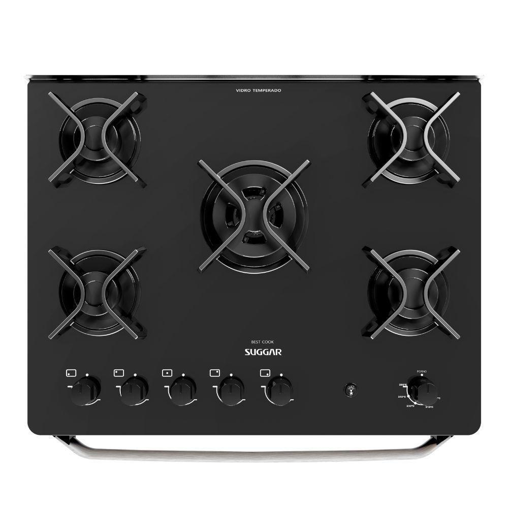 Fogão 5 Bocas Suggar Automático Mesa De Vidro Best Glass Preto Bivolt - 5