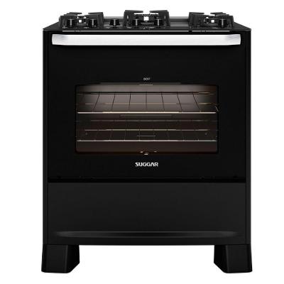 Fogão 5 Bocas Suggar Automático Mesa De Vidro Best Glass Preto Bivolt