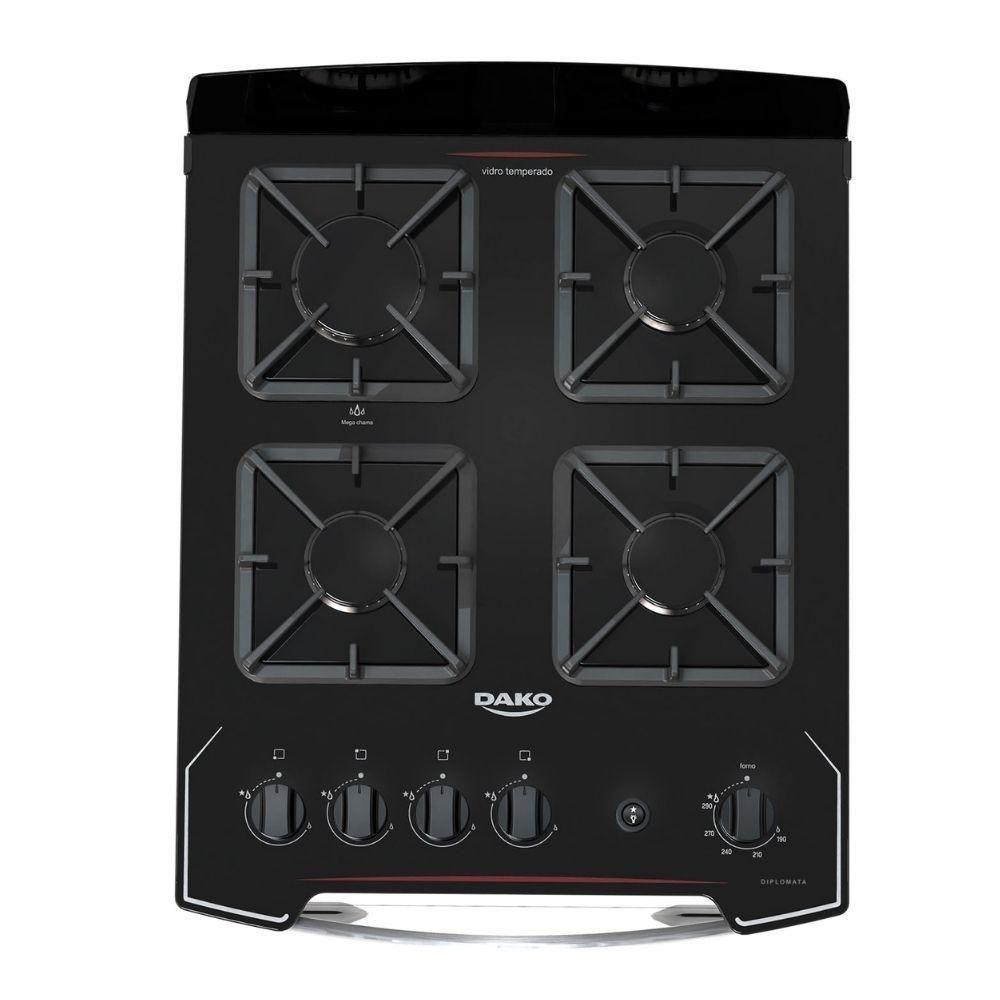 Fogão 4 Bocas Dako Diplomata Mesa De Vidro Automático Preto Bivolt - 5