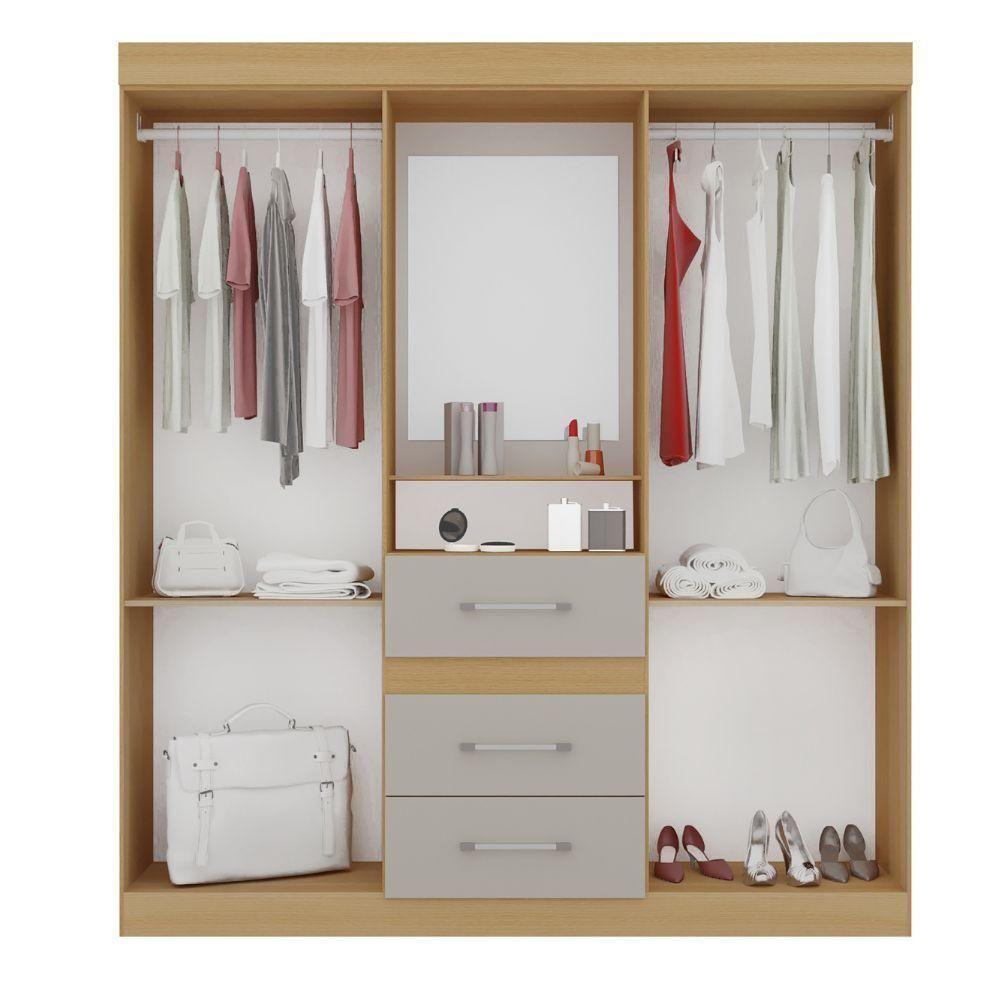 Guarda-roupa Casal 4 Portas 3 Gavetas Com Espelho Peroba-off White Capelinha Rei Móveis - 3