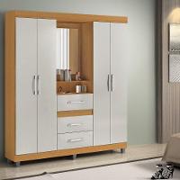 Guarda-roupa Casal 4 Portas 3 Gavetas Com Espelho Peroba-off White Capelinha Rei Móveis - 1