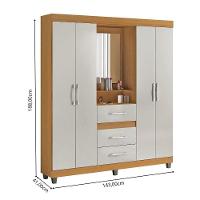 Guarda-roupa Casal 4 Portas 3 Gavetas Com Espelho Peroba-off White Capelinha Rei Móveis - 4