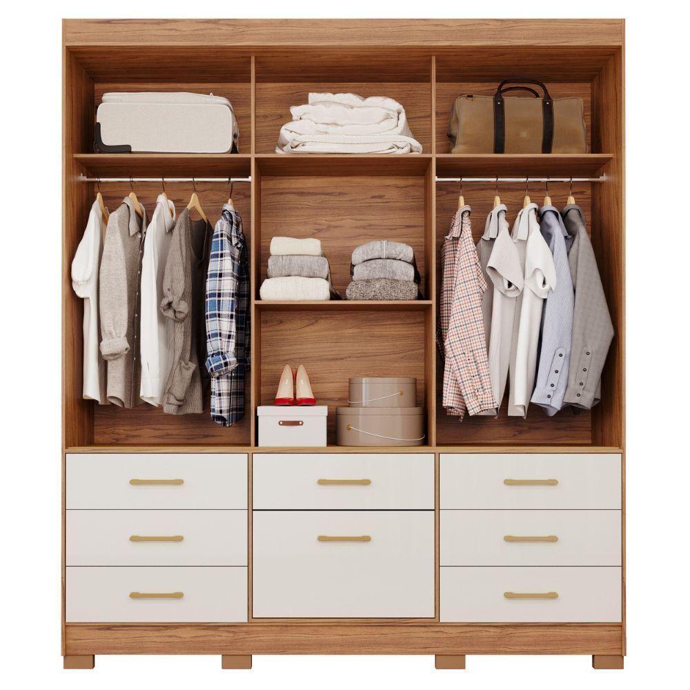 Guarda-roupa Casal 3 Portas 8 Gavetas Com Espelho Cinamomo-off Luiza Panan Móveis - 3