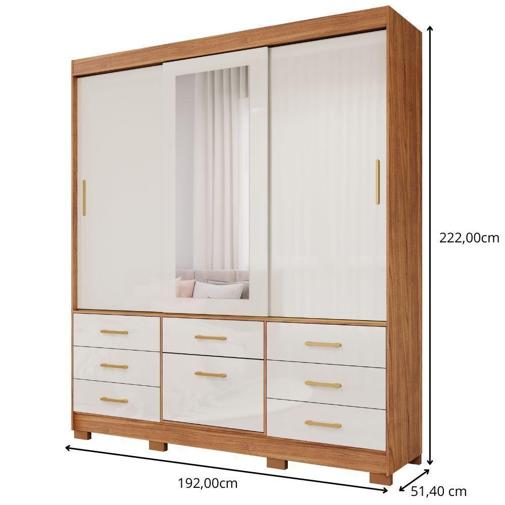 Guarda-roupa Casal 3 Portas 8 Gavetas Com Espelho Cinamomo-off Luiza Panan Móveis - 6
