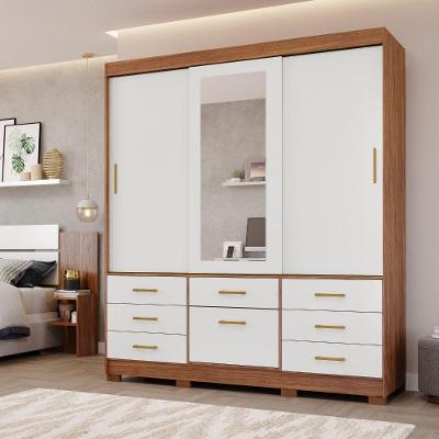 Guarda-roupa Casal 3 Portas 8 Gavetas Com Espelho Cinamomo-off Luiza Panan Móveis