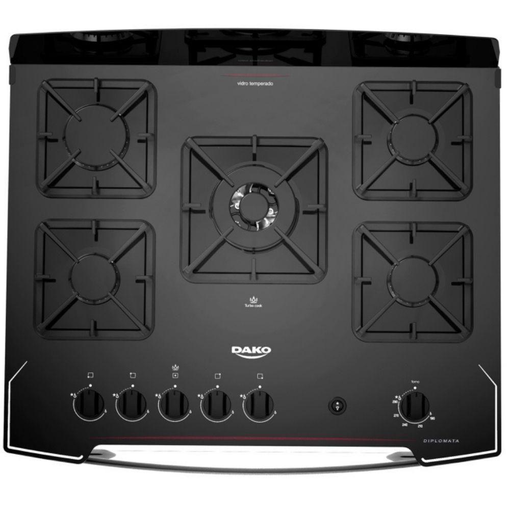 Fogão 5 Bocas Dako Automático Mesa De Vidro Diplomata Preto Bivolt - 4
