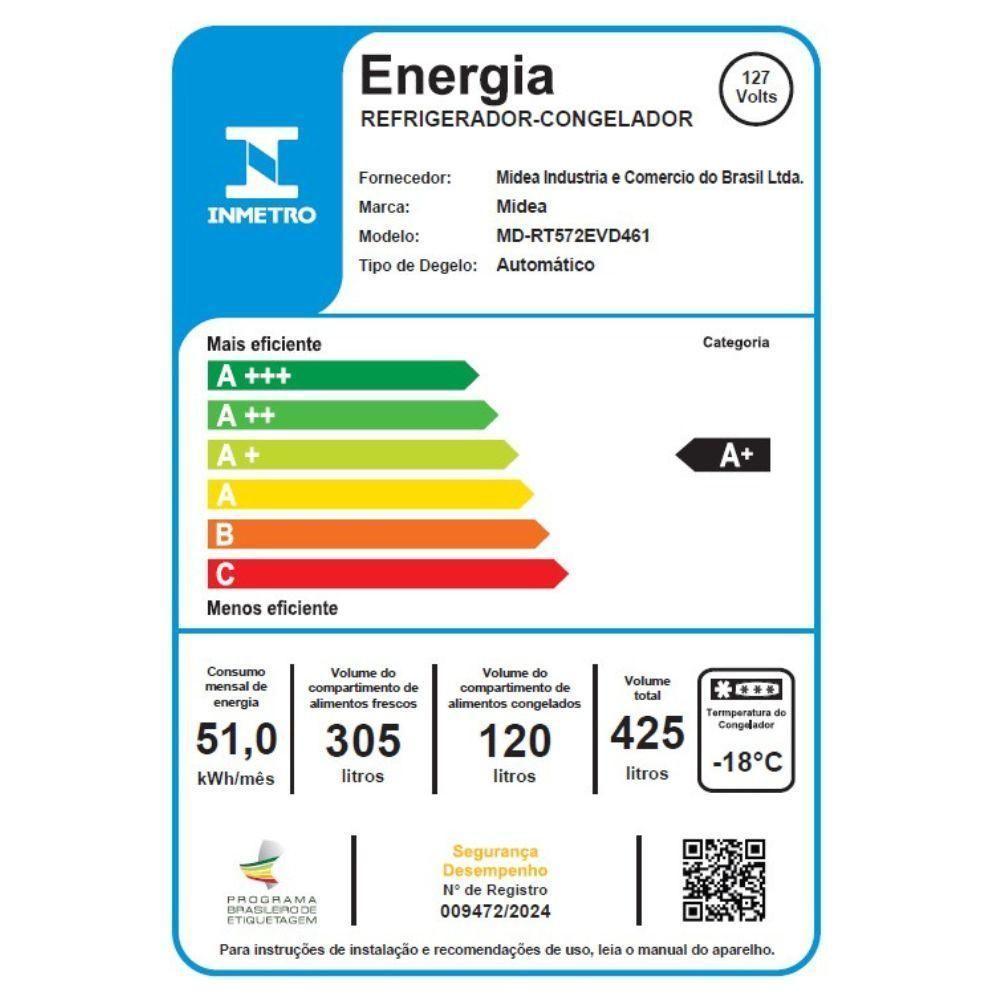 Geladeira-refrigerador Midea Frost Free Duplex 425L RT572EVD Inox 110V - 6