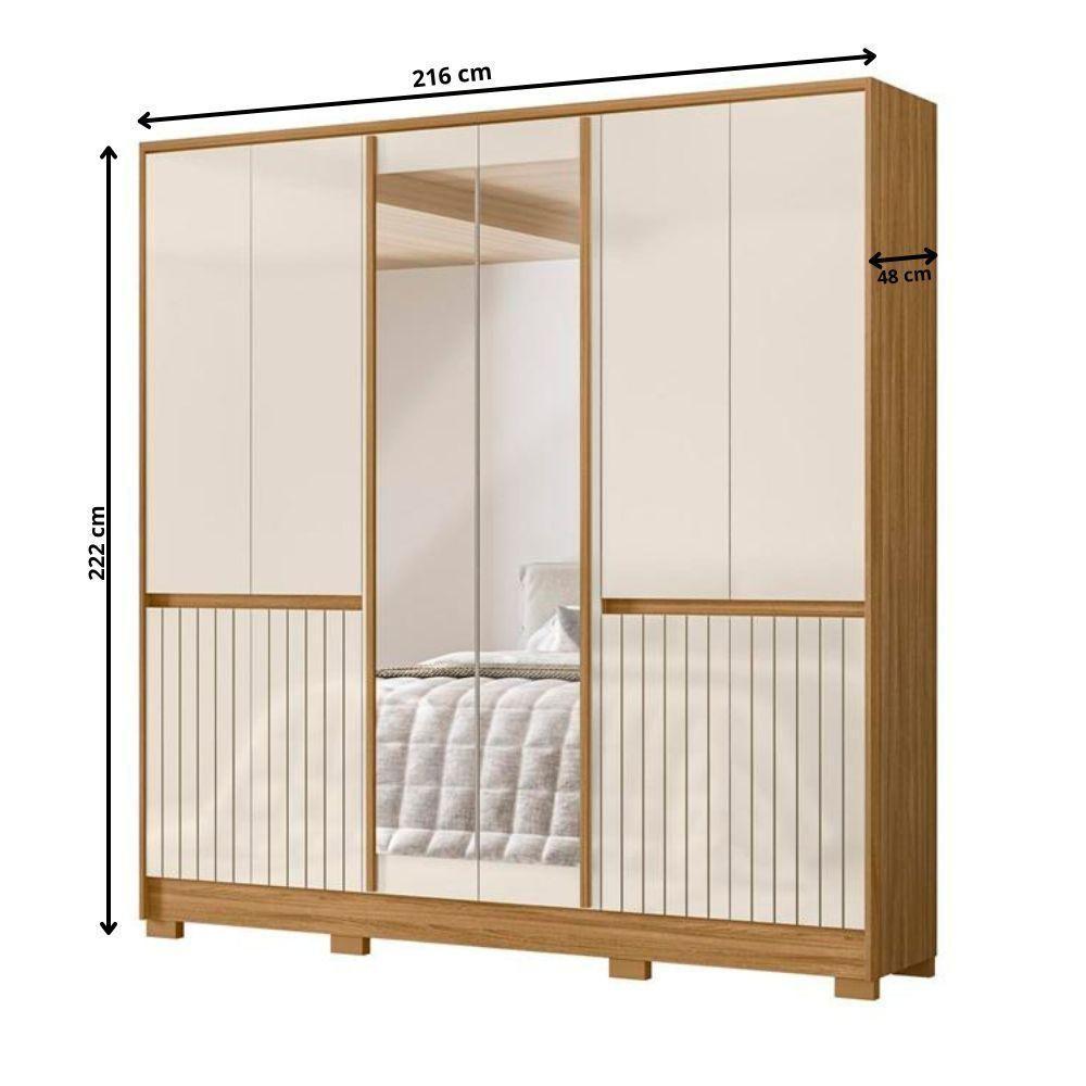 Guarda-roupa Casal 6 Portas 4 Gavetas Com Espelho Freijó-off White Alasca Moval - 3