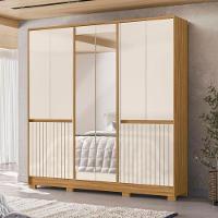 Guarda-roupa Casal 6 Portas 4 Gavetas Com Espelho Freijó-off White Alasca Moval - 1