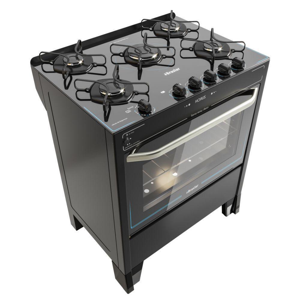 Fogão 5 Bocas Braslar Automático Mesa De Vidro Horus Top Control Preto Bivolt - 2
