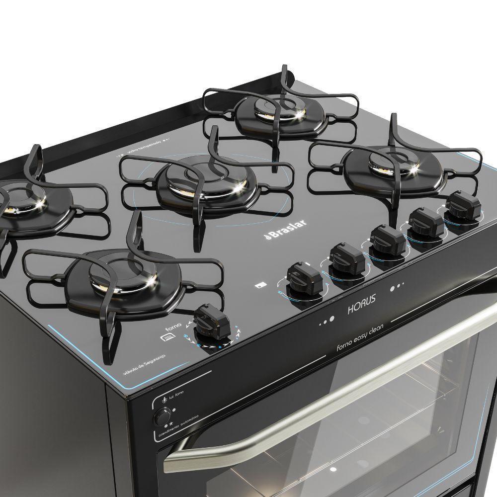Fogão 5 Bocas Braslar Automático Mesa De Vidro Horus Top Control Preto Bivolt - 3