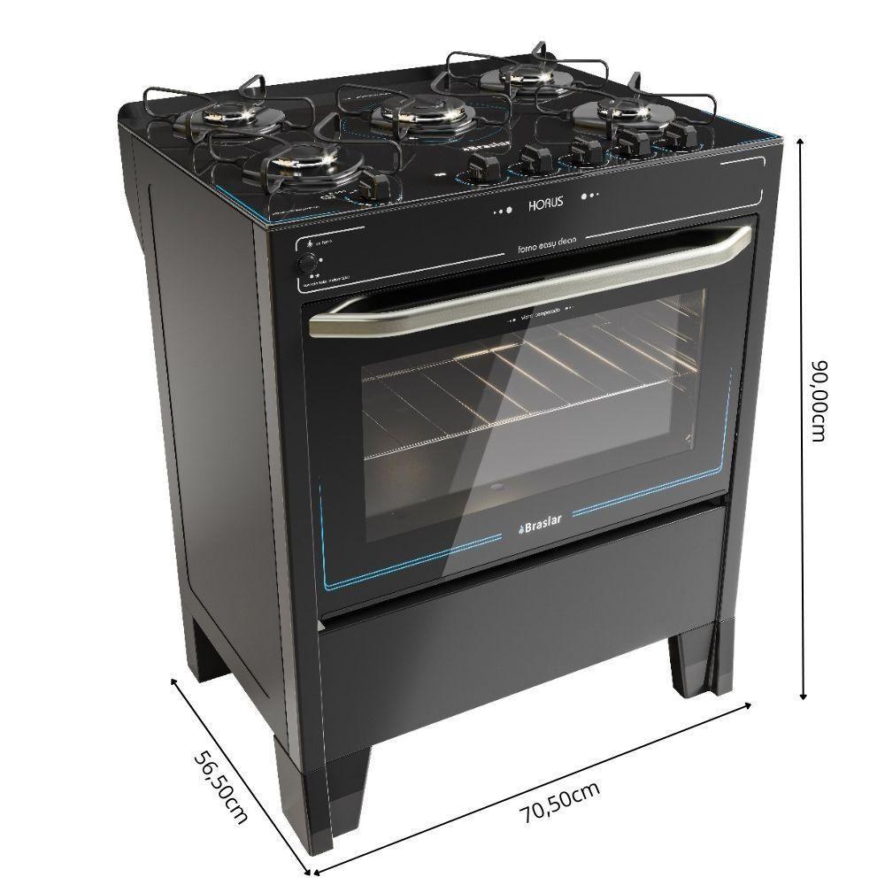 Fogão 5 Bocas Braslar Automático Mesa De Vidro Horus Top Control Preto Bivolt - 4