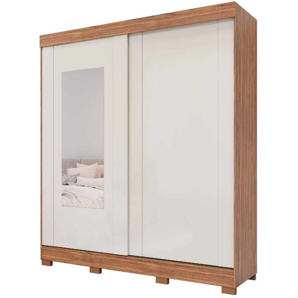 Guarda-roupa Casal 2 Portas 3 Gavetas Com Espelho Cinamomo-off White Ilheus Panan Móveis - 2