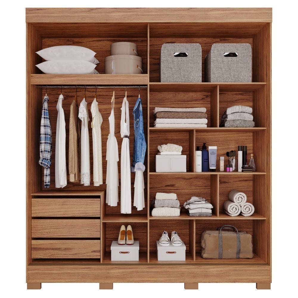Guarda-roupa Casal 2 Portas 3 Gavetas Com Espelho Cinamomo-off White Ilheus Panan Móveis - 3