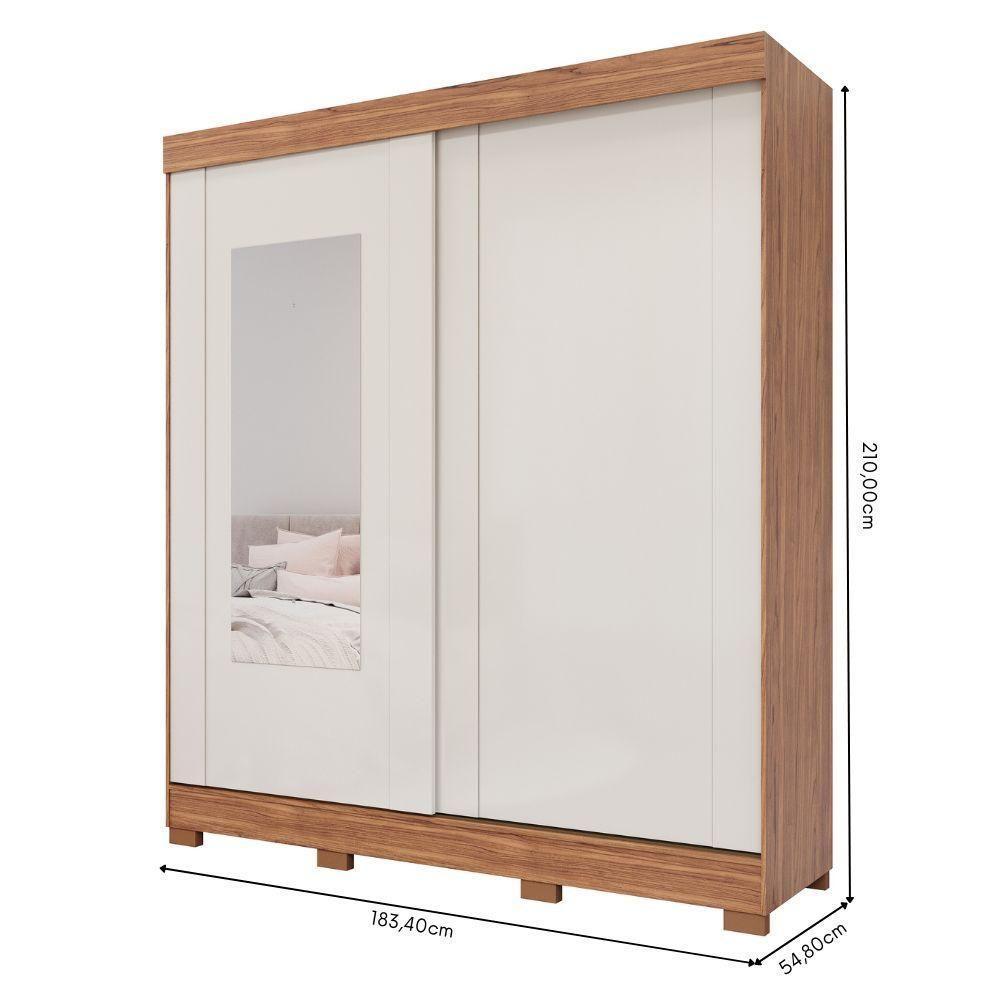 Guarda-roupa Casal 2 Portas 3 Gavetas Com Espelho Cinamomo-off White Ilheus Panan Móveis - 4