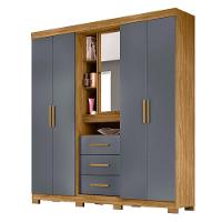 Guarda-roupa Casal 5 Portas 3 Gavetas Com Espelho Freijo-cinza Eldorado Moval M?veis Cinza - Carvalho - 2