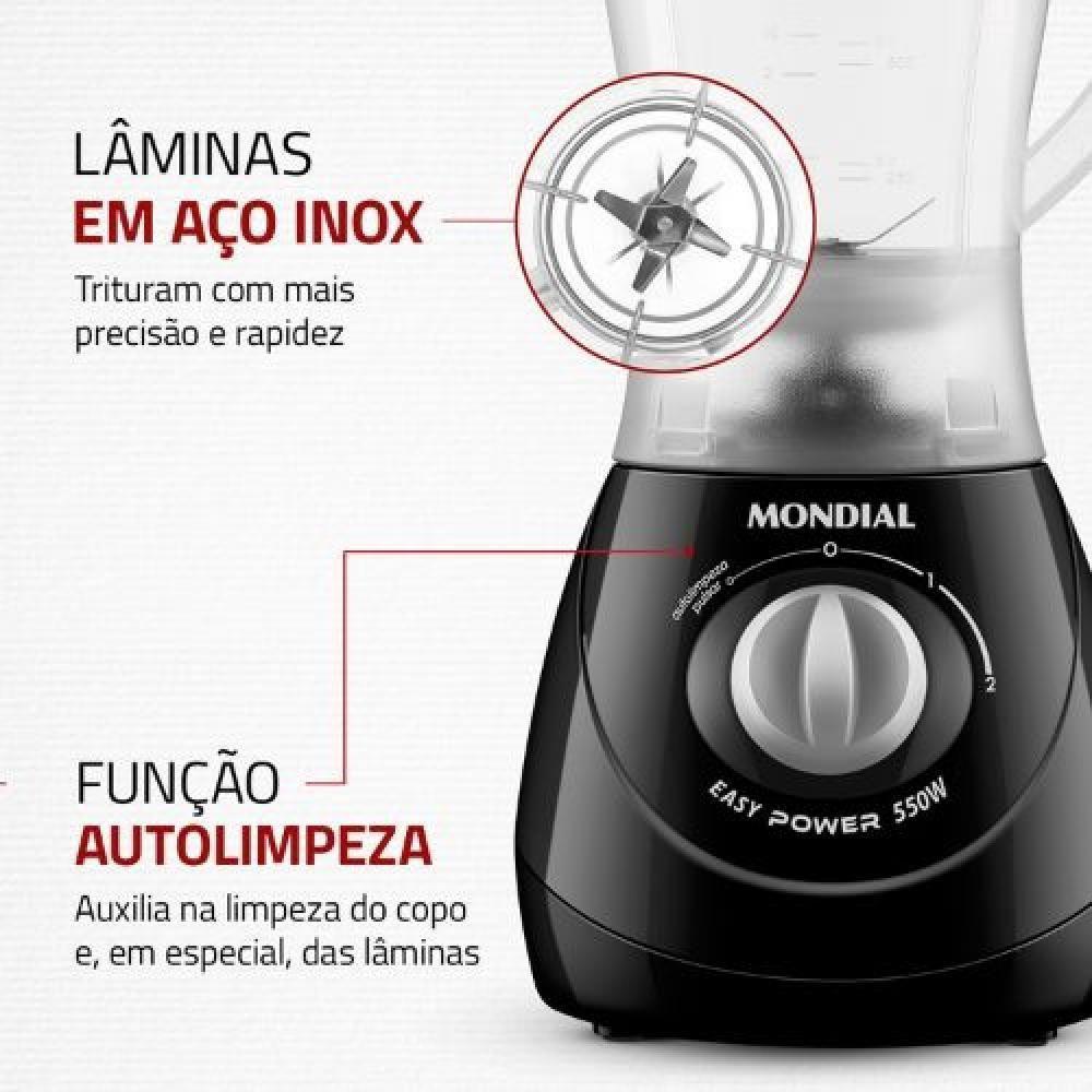 Liquidificador Mondial Easy Power L-550-B 550W 2 Velocidades Preto 220V - 5
