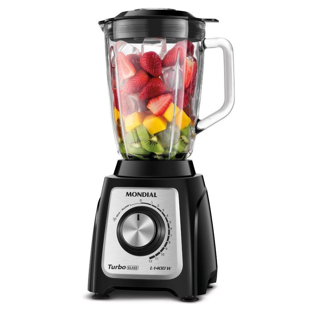 Liquidificador Mondial Turbo Glass L-1400-gi Jarra De Vidro 1400W 12 Velocidades Preto-inox Preto 110V - 1