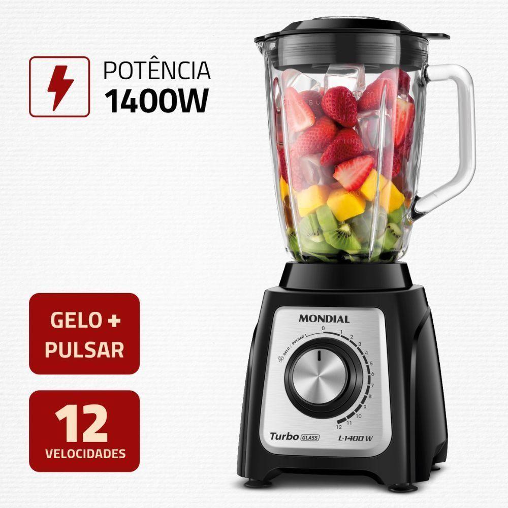 Liquidificador Mondial Turbo Glass L-1400-gi Jarra De Vidro 1400W 12 Velocidades Preto-inox Preto 110V - 2