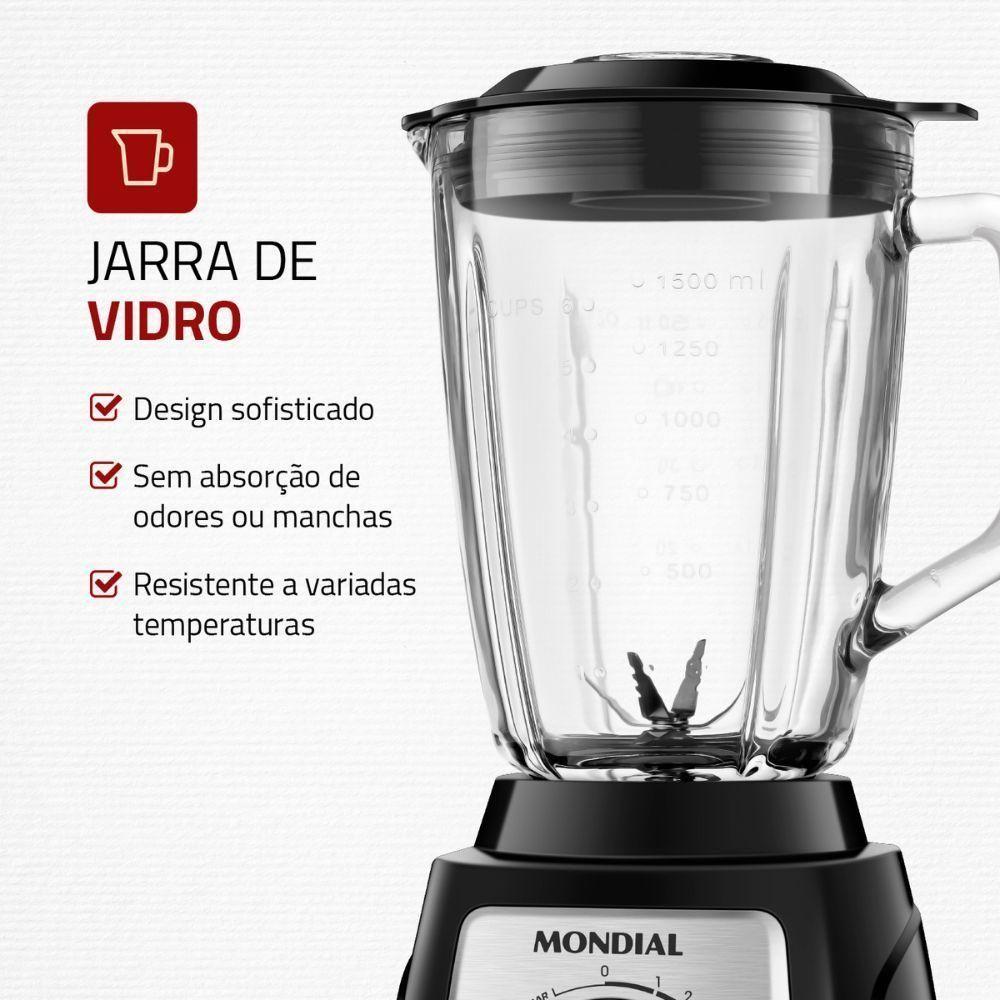 Liquidificador Mondial Turbo Glass L-1400-gi Jarra De Vidro 1400W 12 Velocidades Preto-inox Preto 110V - 3