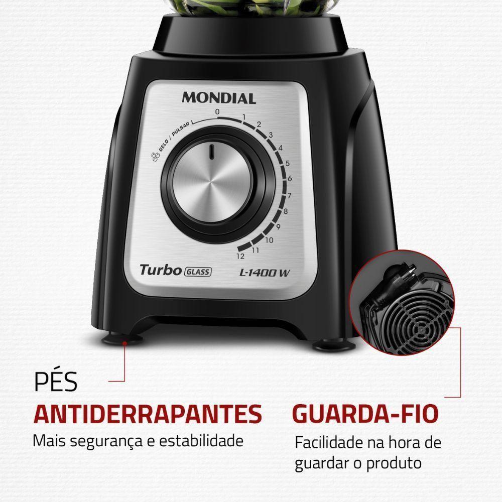 Liquidificador Mondial Turbo Glass L-1400-gi Jarra De Vidro 1400W 12 Velocidades Preto-inox Preto 110V - 6