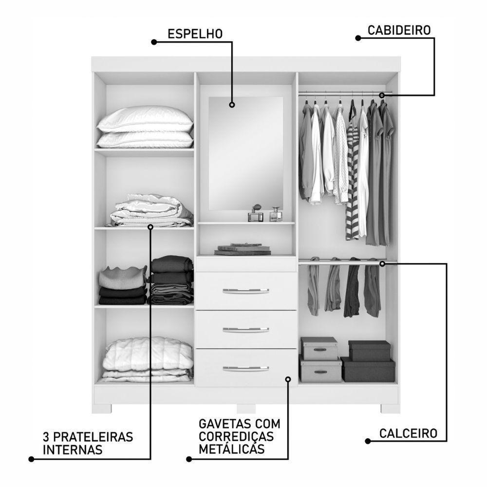 Guarda-roupa Casal 4 Portas 3 Gavetas Freijó-off White Nt 5015 Notável Móveis Marrom - 3