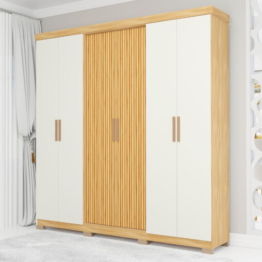 Guarda-roupa Casal 6 Portas 3 Gavetas Freijo-off White Argos Avelan Móveis Branco - 1